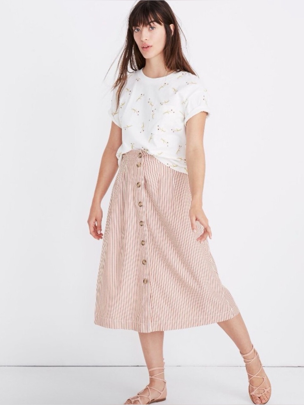 Madewell Clay Tan Patio Stripe Midi Skirt 14